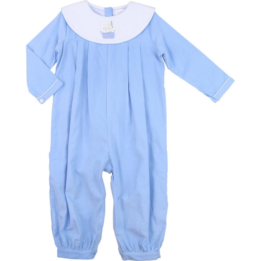 Blue Corduroy Embroidered Cupcake Long Romper Cecil & Lou 18 months